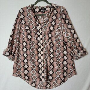 Jones New York Womens Top Sz XL Button Up Roll Tab Sleeve Snake Print